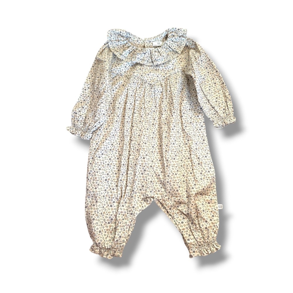 Early Sunday Maratha Baby O Romper 12M Cream Floral Ruffle Collar Cotton Boho